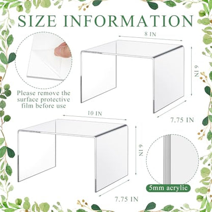 RattanView 2 Pcs 8'', 10'' Large Clear Acrylic Shelf Riser, 5mm Thick - color: Clear, size: 8 Inch, 10 Inch, 5 mm