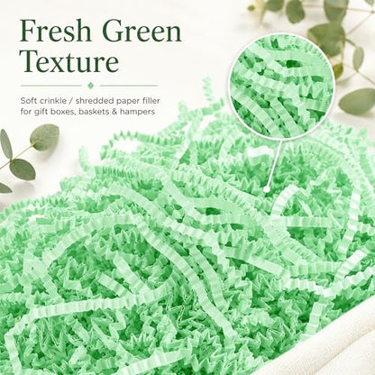 STRBOXONG Light Green Crinkle Paper Filler 1 LB, Recyclable Crinkle Cut Paper Shred for Easter Baskets, Spring Gifts, Floral Gift Boxes, Baby Shower Favors, Natural Style and Craft Packaging - color: Light Green