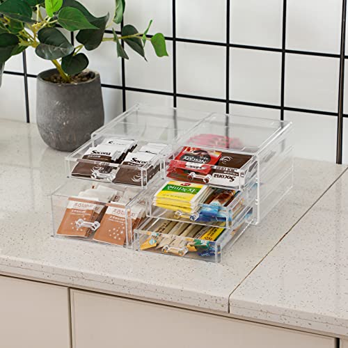 Cq acrylic Clear Stackable Storage Drawers,5 Drawers Acrylic organizers For Vanity Counter,Large Plastic Clear Drawer Organizers For Bathroom Medicine,Craft,Beauty Supplies,Pack of 1 - size: 4 Small Drawers, 1 Medium Drawer