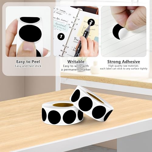 Color-Coded Dot Sticker 1" Permanent Adhesive Round Labels Black 4 Rolls - color: Black, size: 4 Rolls-4000PCS