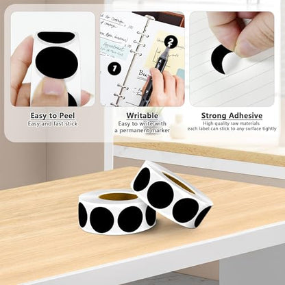 Color-Coded Dot Sticker 1" Permanent Adhesive Round Labels Black 4 Rolls - color: Black, size: 4 Rolls-4000PCS