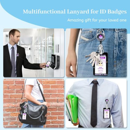 Hancynir Dumpster on Fire Lanyards for Id Badges with Retractable Reel Clip - color: Dumpster on Fire Purple