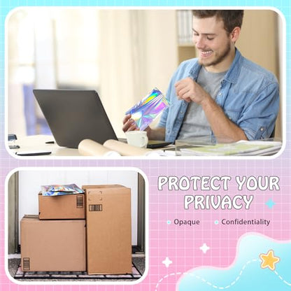 FUNFERY 5.5x7.9 in Holographic Mylar Poly Mailers Self Sealing Adhesive Bag - color: Holographic Self Adhesive-100P, size: 5.5x7.9 inch