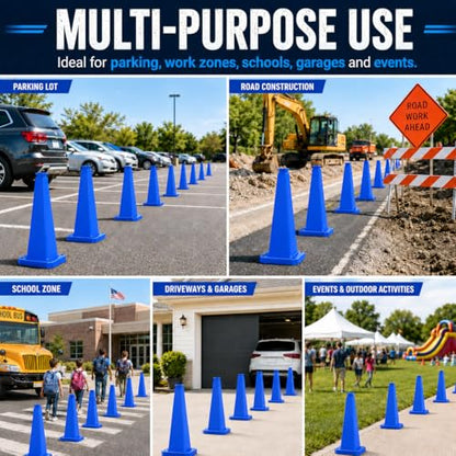 BESEA 3 Pack 36 Inch Blue Traffic Cones with Weighted Base - color: Blue, size: 36INCH