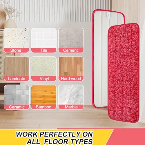 8 Pack 16.5 inch Reusable Mop Pads Microfiber Spray Mop Replacement Heads for Wet/Dry Mops Compatible with Bona Floor Care System - color: Red Mop Pads