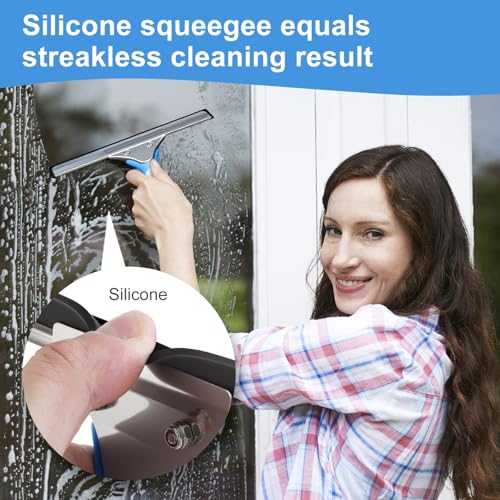 Mitclear Window Cleaning Kit 10IN Squeegee & Scrubber for Shower Glass Car - size: 10 IN