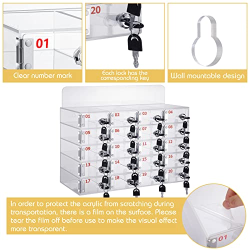 Threan 20 Slot Cell Phone Storage Box, Acrylic Clear Cell Phone Storage Cabinet Wall Mounted with Door, Locks and Keys for Office School Factory - size: 20 Slot