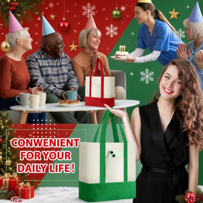 Sanwuta 12 Pcs Mini Canvas Tote Bags Bulk with Pocket Small Sublimation Blank Canvas Tote Reusable Grocery Bag for Women, DIY Craft (Red,Green) - color: Red,green