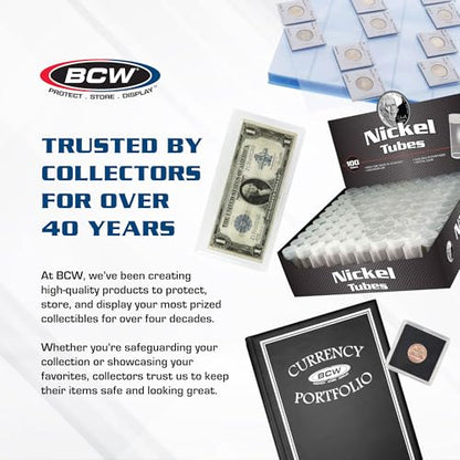 BCW Small Dollar Coin Tubes - 10 Count | Holds Sacagawea, Presidential & Susan B. Anthony Coins | Secure Plastic Coin Holders for Collectors & Storage | Durable Coin Collecting Supplies