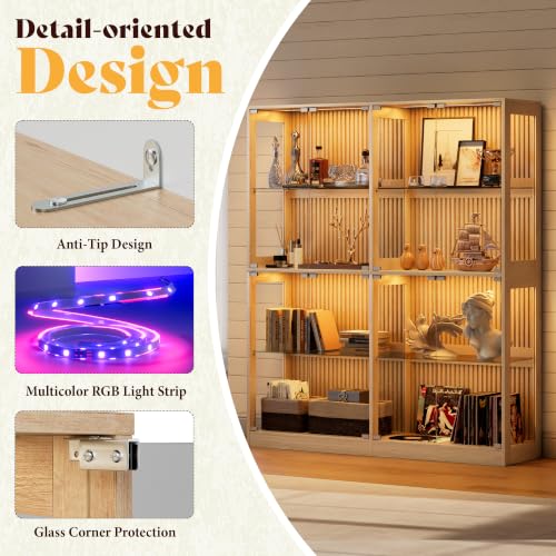 AMERLIFE 60-Inch RGB Display Cabinet with Glass Shelves - color: Wood, size: 60×16×70in
