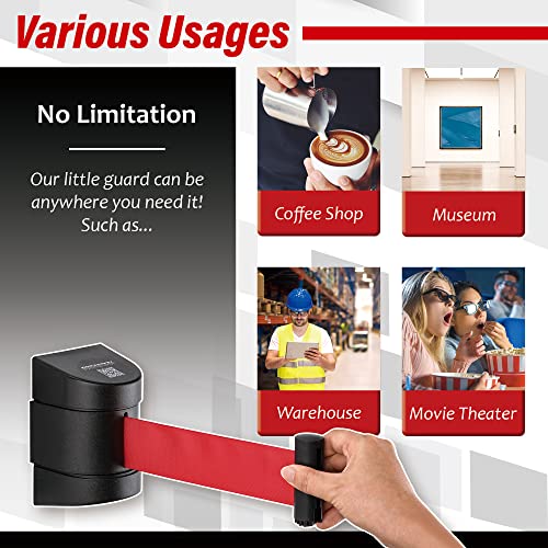 DuraSteel Wall Mount Crowd Control Retractable Belt Barrier - 6.5 Ft Red Retractables Barrier Belt w/ABS Casing, Do Not Enter Crowd Control Barriers Line Divider NOT Stanchions with Retractable Belts - color: Red Belt, size: Guardian 2.0 Black Body