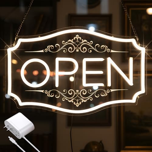 22" x 13" Open Sign for Business, LED Dimmable Neon Open Sign with 12V/2A Adapter, Warm White, Bright LED to Light Up Storefronts, Windows & Walls - color: Warm White, size: 22" X 13"