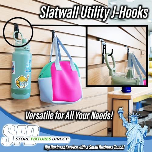 Black J-Hook, J Shaped Utility Hanger for Slatwall Displays & Slatgrid Panels - 5 Pack - color: Black, size: 5 Pack