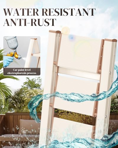 3 Step Ladder, Foldable Aluminum Step Stool with Anti-Slip Pedal - color: Cream Chocolate, size: 3 Step