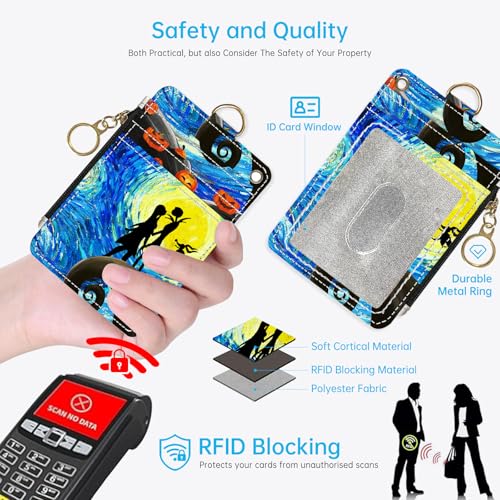 2-in-1 ID Badge Holder & Lanyard Wallet，Cute Zippered Pouch Halloween - color: Halloween
