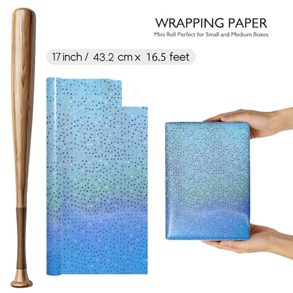 Vnaaem Blue Holographic Wrapping Paper Roll - Metallic Foil Stars Design Gift Wrap for Birthday Kpop Party Graduation Wedding Baby Shower(17 IN x 16.5 Ft) - color: Blue Metallic Stars