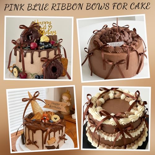 30 Pack Brown Bow Cake Toppers Brown Ribbon Bows for Cake - color: Brown