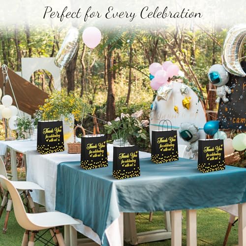 QIELSER 30 Pack Thank You Gift Bags, Black and Gold Wedding Gift Bags for Guests, 8 x 4.75 x 10 in Thickened Kraft Paper Bags with Handles, Wedding Welcome Bags for Parties, Showers & Events - color: Black