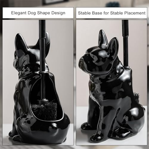 Comeon Ceramic Dog Black Toilet Brush and Holder Set with Plastic Handled - color: Black, size: Dog