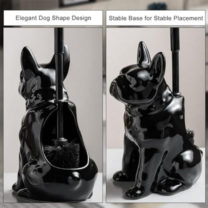 Comeon Ceramic Dog Black Toilet Brush and Holder Set with Plastic Handled - color: Black, size: Dog