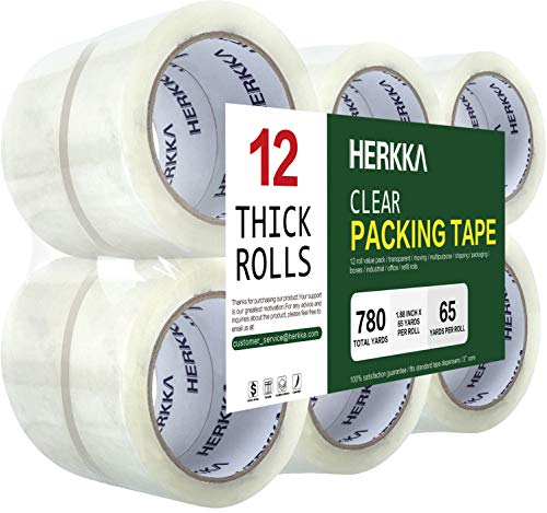 HERKKA Clear Packing Tape, 12 Rolls Heavy Duty Packaging Tape for Shipping Packaging Moving Sealing, Thicker Clear Packing Tape, 1.88 inches Wide, 65 Yards Per Roll, 780 Total Yards - size: 12 PACK 1.88 INCH WIDE