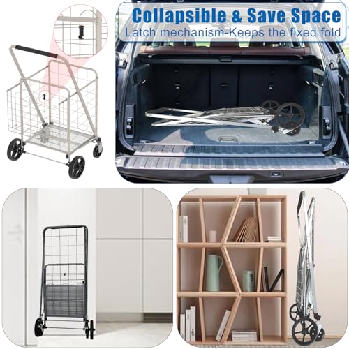 Shopping Cart for Groceries, 320lbs Jumbo Grocery Carts with Waterproof Bag