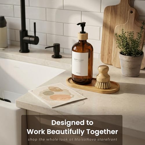 Maisonovo Dish Soap Dispenser - Amber Soap Dispenser Black Bamboo Pumps - color: Amber Black