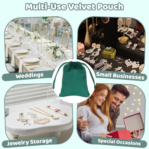 Tapleap 12Pcs Small Jewelry Bags, 2¾x 3½” Green Velvet Drawstring Pouch - color: Green, size: 2¾ x 3½in
