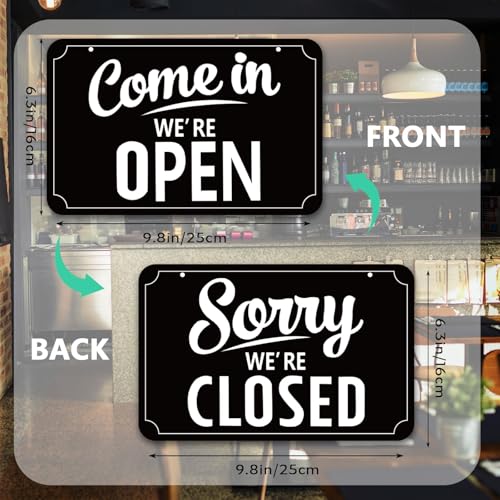Lesnala 2 Sets Business Hours Open Closed Flip Sign with Stickers, PVC