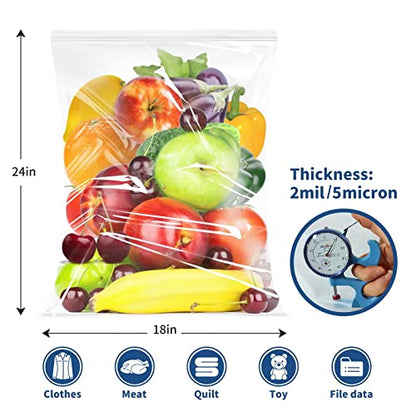 Zipper Storage Bags 12 Pack 18"x 24" 5 Gallon Reclosable Food Safe Zip Bag - size: 18 x 24 Inch, Pack of 12