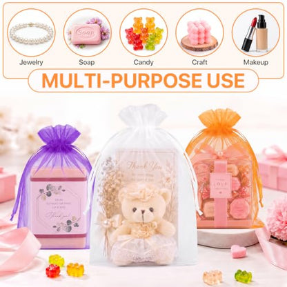 ANZNKU 100PCS Organza Bags 5x7 Orange Small Gift Mesh Drawstring Goodie Bag - color: Orange