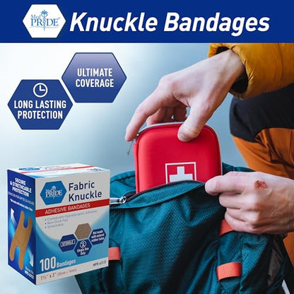 MED PRIDE Fabric Knuckle Bandages,Latex-Free,1.5x3 in,100-Count