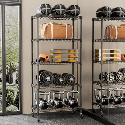 SINGAYE 5 Shelves Storage Wire Shelf Closet Metal Shelving Pantry Wheels - color: Black, size: 5Tier/14"D X 30"W X 70"H