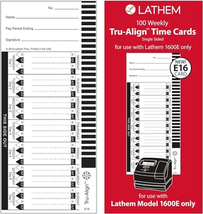 Lathem TruAlign Weekly Time Cards for 1600E Time Clock, 100 Pack (E16-100) - size: Size: Pack of 100 weekly time cards