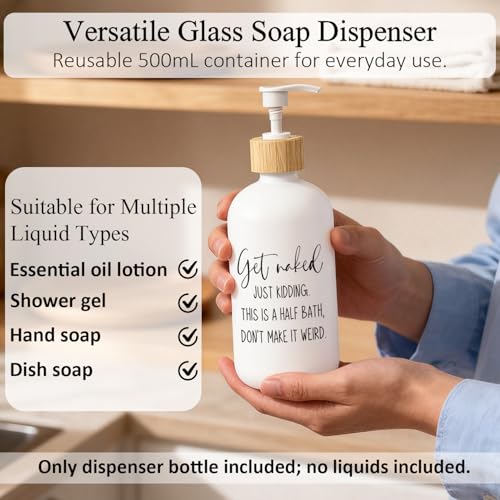 Get Naked Bathroom Decor Glass Soap Dispenser, Funny Hand Soap Dispenser for Bathroom, Sarcastic Humor Refillable Handsoap Pump Bottle for Washroom Restroom Countertop