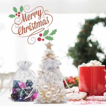 HRX Package 100pcs Snowflake Organza Christmas Gift Bags for Candy Jewelry - color: White