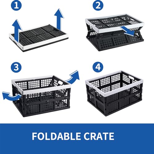 Aebeky 3-Pack Plastic Collapsible Storage Crates-30L,Foldable Plastic Crates for Storage (Black+Gray) - color: Black+Gray