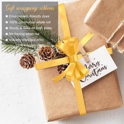 Gold Satin Ribbon - 3/8 Inch, 25 Yds - Perfect for Gift Wrapping, Flower Bouquets, Graduation Parties, Christmas Trees & Crafts - color: gold, size: 1 PC