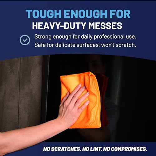 MW Pro Microfiber Cleaning Cloth | Orange | 12 Pack | 16” x 16” | All Purpose Microfiber Towels - Clean, Dust, Polish, Scrub, Absorbent - color: Orange