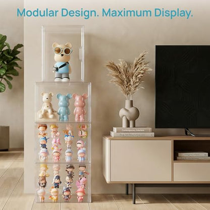 Vtopmart 1 Pack Acrylic Display Case, Stackable Figure Display Case with Magnetic Door & Adjustable Shelves, Clear Collectibles Showcase for Action Figures, Miniatures, Models