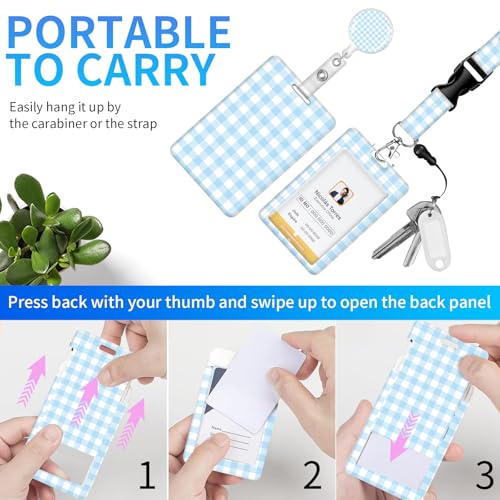 ID Badge Holder with Lanyard, Retractable Badge Holders Reels with Lanyards Adjustable, for Women Kids Teacher Nurses Doctor Student(Cute Fashion Blue checkboard) - color: Cute Fashion Blue Checkboard