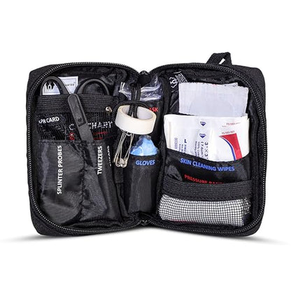 Uncharted Supply Co. First Aid Core – Travel-Size First Aid Kit with 30+ Pieces, Water-Resistant Nylon Pouch, MOLLE Attachment & Labeled Pockets – Compact Emergency Kit for Purse, Locker, Bag