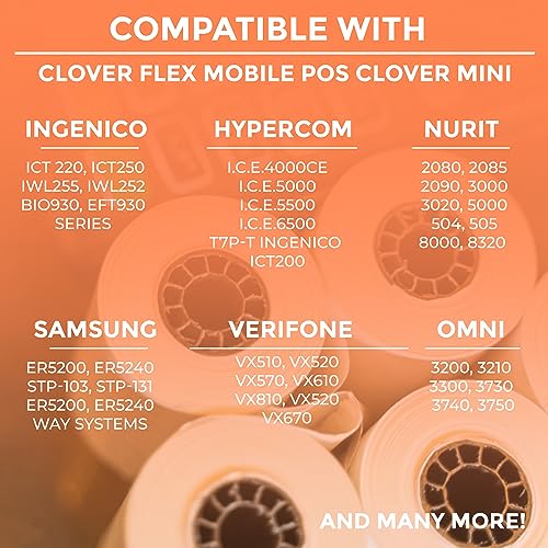 2 1/4" X 85' Thermal Paper Receipt Rolls Fits Clover Mini and Credit Card Machines and Cash Registers 2.25 x 85 ft 50 Per Box for Use in Omni, Verifone FD50 T4220 VX510 VX570 FD50 BPA Free