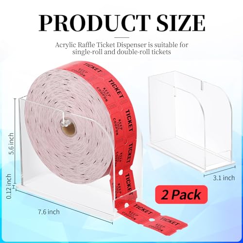 2 Pack Acrylic Raffle Ticket Dispenser 5.6 * 7.6 * 3.1inch Raffle Ticket Holder for Single-roll Double-roll Tickets Sweepstakes Carnival Party Trade Shows Ticket Roll (not Include Raffle Ticket)