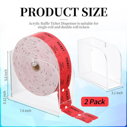 2 Pack Acrylic Raffle Ticket Dispenser 5.6 * 7.6 * 3.1inch Raffle Ticket Holder for Single-roll Double-roll Tickets Sweepstakes Carnival Party Trade Shows Ticket Roll (not Include Raffle Ticket)