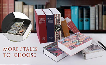 Small Sized Diversion Book Safe Storage Box, Dictionary Secret Safe Can with Security Combination Lock/Key, Diversion Book Hidden Safe (Key, Paris) - style: Paris-Key