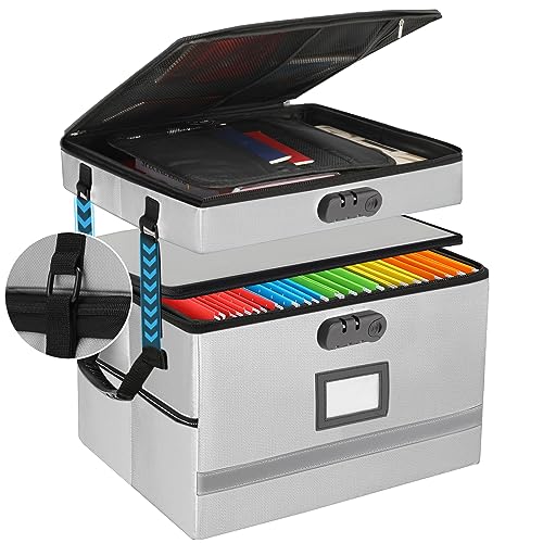 EXLIFBAG Fireproof File Organizer with Lock, 2 Layer - color: Grey, size: 2 Layer