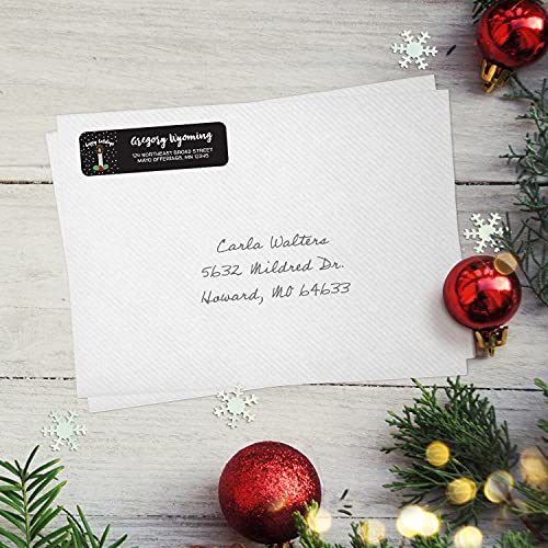 Holiday Candle Rolled Address Labels/Roll of 500 Personalized Return Address Labels/Designer Return Address Stickers in Elegant Plastic Dispenser - size: 500 Labels, style: Holiday Candle