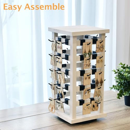 Ikee Design 5 Tiers Wood Rotating Jewelry Earring Display 42 Hooks - color: 4 side, Wash White, 42 hooks
