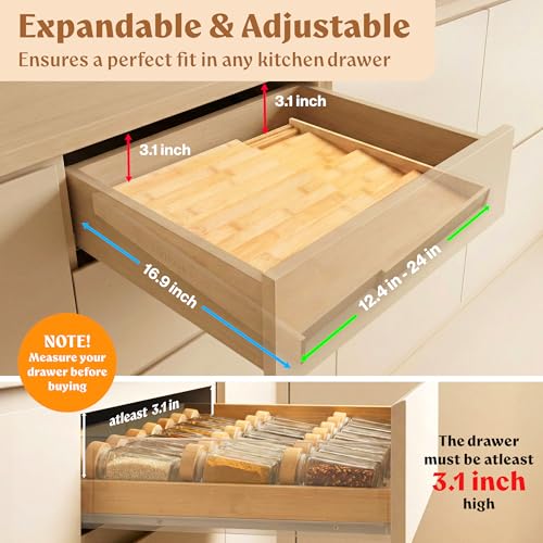 EDELHAUS Bamboo Spice Drawer Organizer, Expandable 4 Tier Spice Rack - color: Bamboo Natural